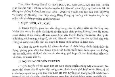Hướng dẫn  tuyên truyền kỉ niệm 60 năm Ngày hi sinh của 10 nữ dân quân pháo phòng quân Lam Hạ ( 1966-2026)