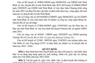 Quyết định ” Ban hành quy chế quản lý, vận hành, khai thác sử dụng ứng dụng quản trị, nuôi dưỡng, chăm sóc, giáo dục trẻ”