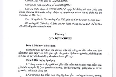 THÔNG TƯ Quy định chế độ làm việc với giáo viên mầm non