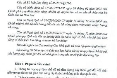 THÔNG TƯ Quy định chế độ trả tiền lương dạy thêm giờ đối với giáo viên trong các cơ sở giáo dục công lập.