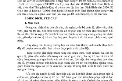 Kế hoạch ” Triển khai tháng hành động vì trẻ em năm 2026″
