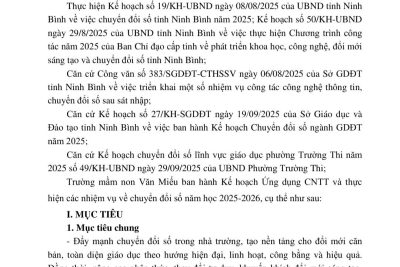 Kế hoạch ” Ứng dụng CNTT và thực hiện các nhiệm vụ về chuyển đổi số” năm học 2025 – 2026